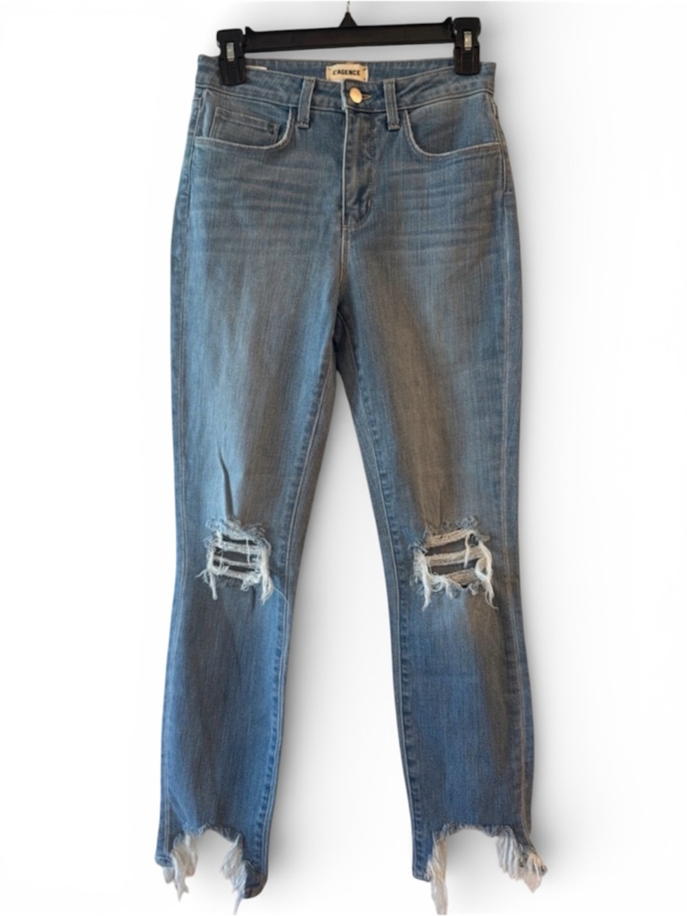 NWT L'AGENCE Light Blue Distressed Skinny Jeans with Frayed Hems
